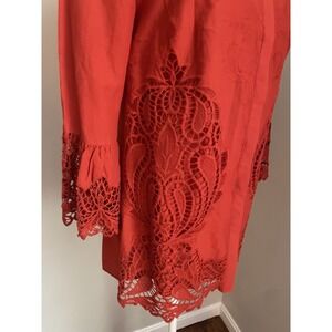 NWT Chicos 00 Tunic Blouse Rust Bell Eyelet Top Thanksgiving Embroider $109 Fall